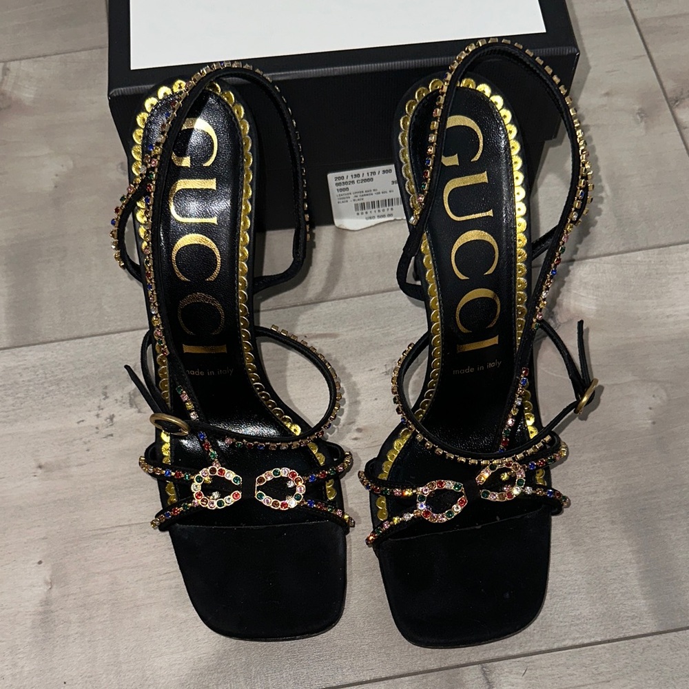 Gucci Black and Gold Embellished Heels - Picture 2 of 10